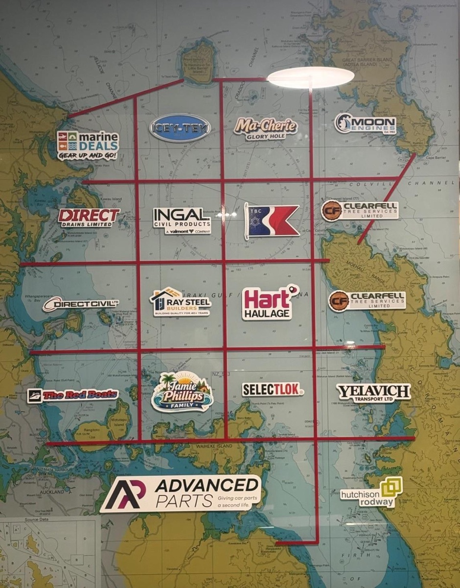 Tournament boundaries on a chart of the Hauraki Gulf